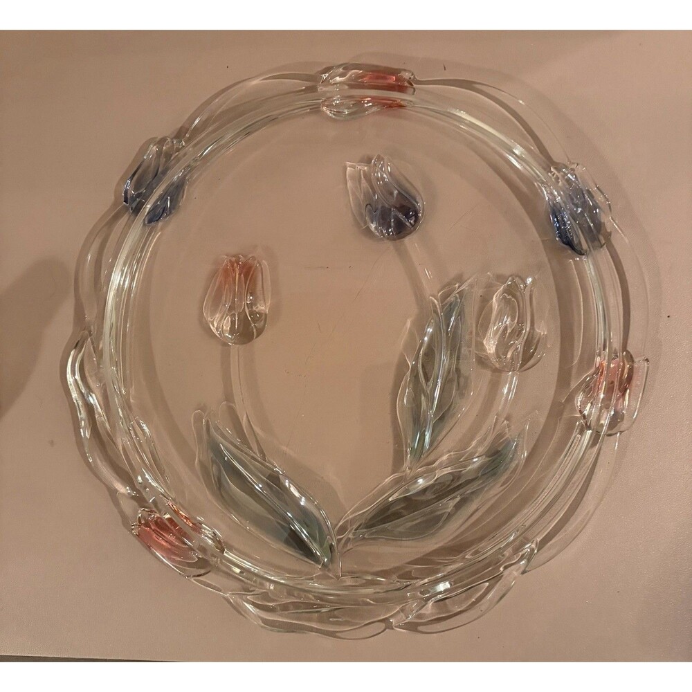 Original Walther Glass Micasa Tivoli Cake Plate Tulips Spring Germany